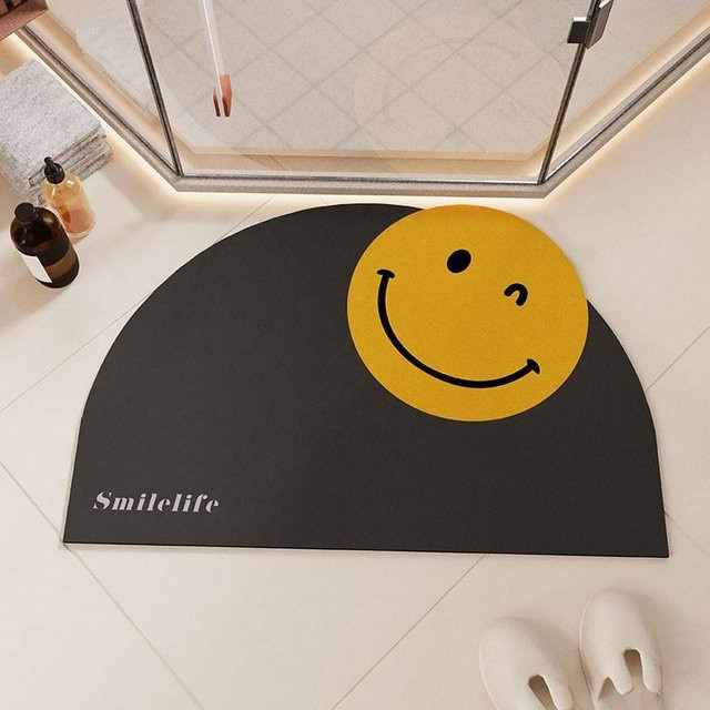 Yiran Furniture Smiley Kieselgur Fußmatte, Saugfähig und Rutschfest, Grau/Gelb, B/T: 80 x 50 cm - Bild 1