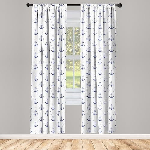 Yiran Furniture Vorhänge im Nautik-Design mit Anker-Motiv, 2er Set, Weiß, B: 80 cm, H: 185 cm - Bild 1