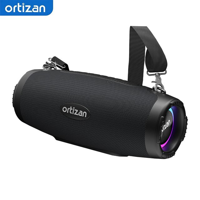 Ortizan M8 Kabelloser Bluetooth-Lautsprecher mit 60W Leistung, IP67 wasserdicht, Partybeleuchtung und Auracas Sync 100+, Schwarz - Bild 1