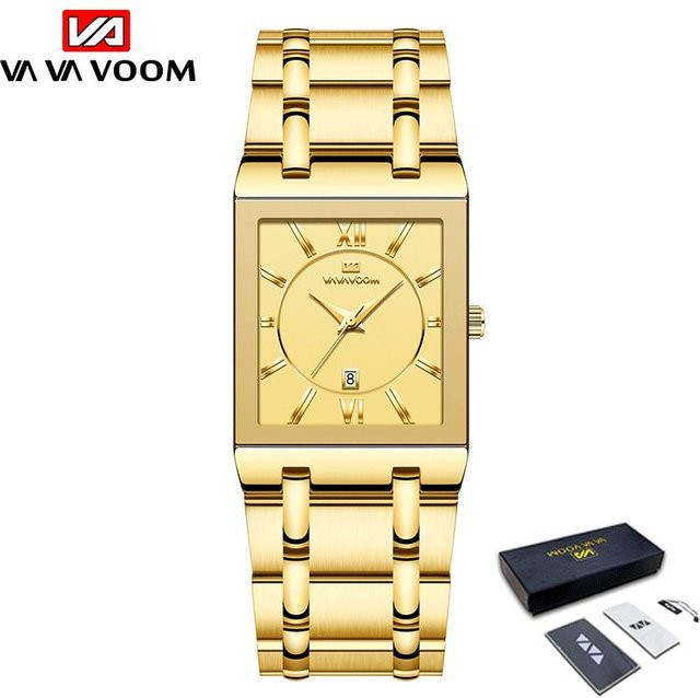 VA VA VOOM Armbanduhr, Quarz, Edelstahl, Gold, Weiß, Eckig, Herren - Bild 1