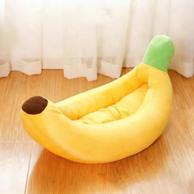 Bananenförmiges Plüschbett für Katzen und Hunde, gelb, B/L: 105 x 50 cm - Bild 1