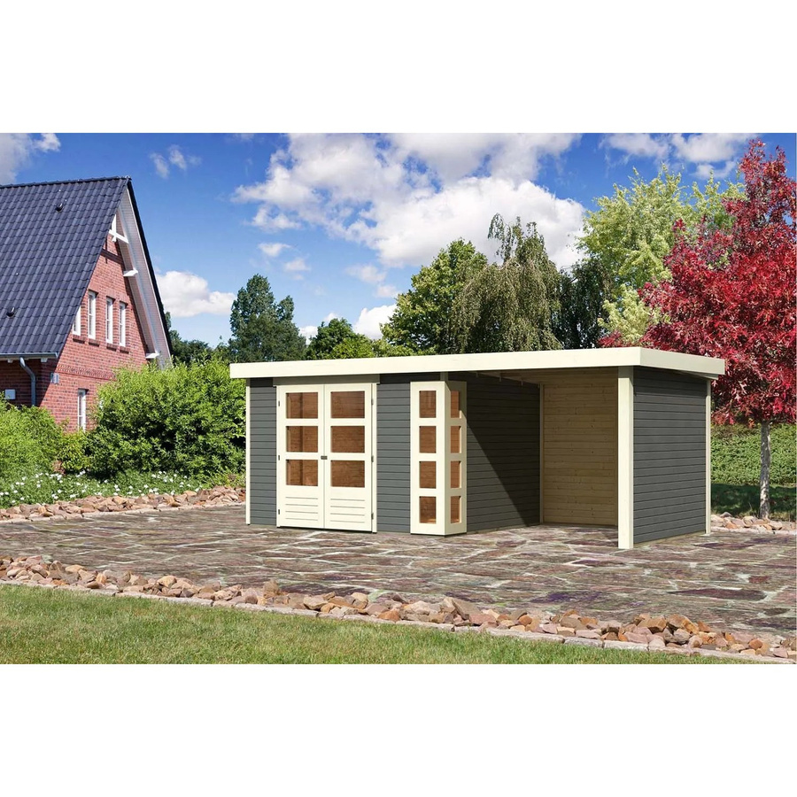 Karibu Holz-Gartenhaus Sölve in Terragrau mit Flachdach und modernem Design, B: 298 cm, T: 242 cm, H: 210 cm - Bild 2