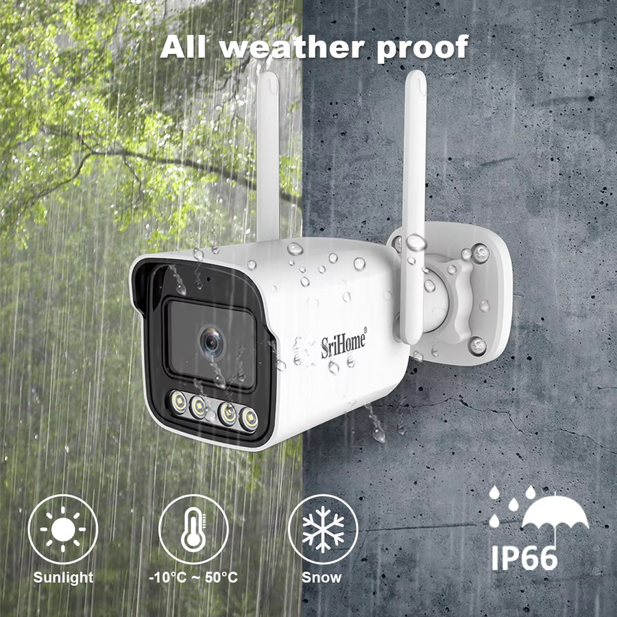 SriHome SH065 5MP Mini WLAN IP-Kamera in Weiß mit 2,4/5G Dual-Band, wasserdichte Sicherheits-Außenkamera mit Farbnachtsicht und Videoüberwachung - Bild 4