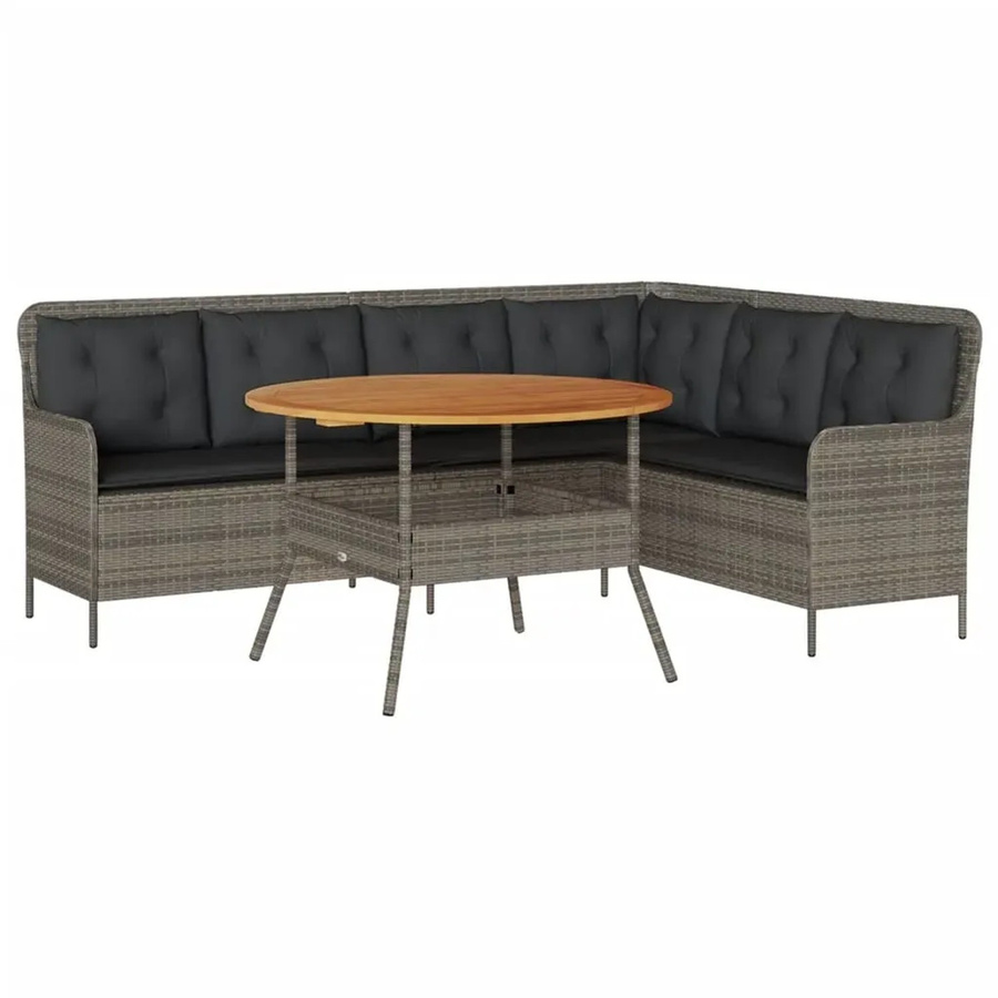 vidaXL 2-teilige Garten-Sofagarnitur aus Poly Rattan in Grau mit L-Form und Auflagen - Bild 2