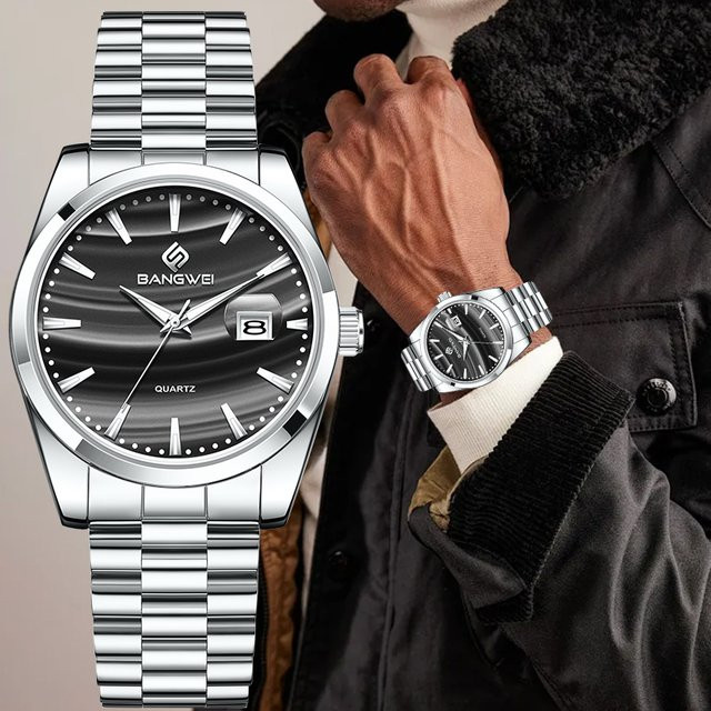 LIGE BANGWEI Armbanduhr Quarz, Edelstahl, Schwarz, Silber, Herren - Bild 1