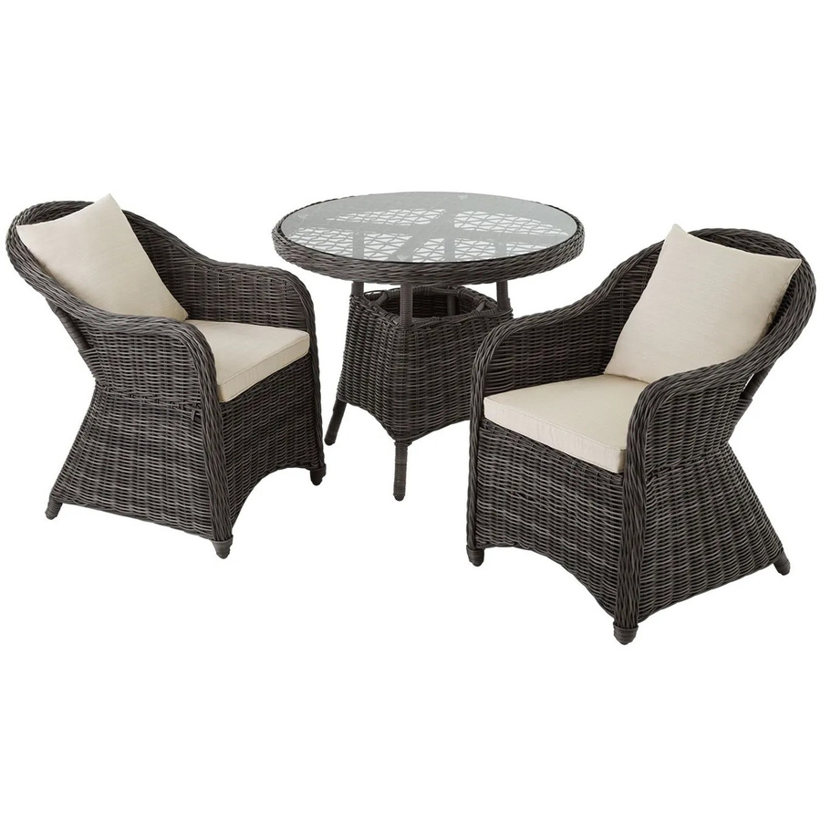tectake Polyrattan Sitzgruppe mit Aluminiumgestell und Glasplatte in Grau, wetterfest für Garten, Terrasse oder Balkon, B/T/H: 71 x 60 x 84 cm - Bild 3