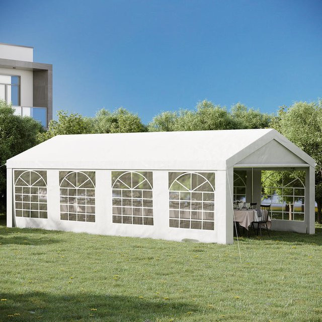 Gartenpavillon Festzelt aus Polyethylen mit verzinktem Stahlgestell und 8 Fenstern, Farbe: Weiß, B/T/H: 800 x 400 x 280 cm - Bild 1