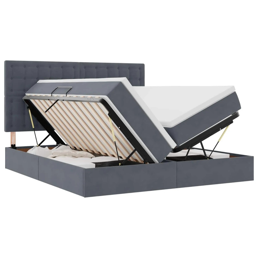 vidaXL Aufbewahrungsbett mit Matratze aus Samt und Metall in Dunkelgrau B/T: 200 x 200 cm - Bild 2