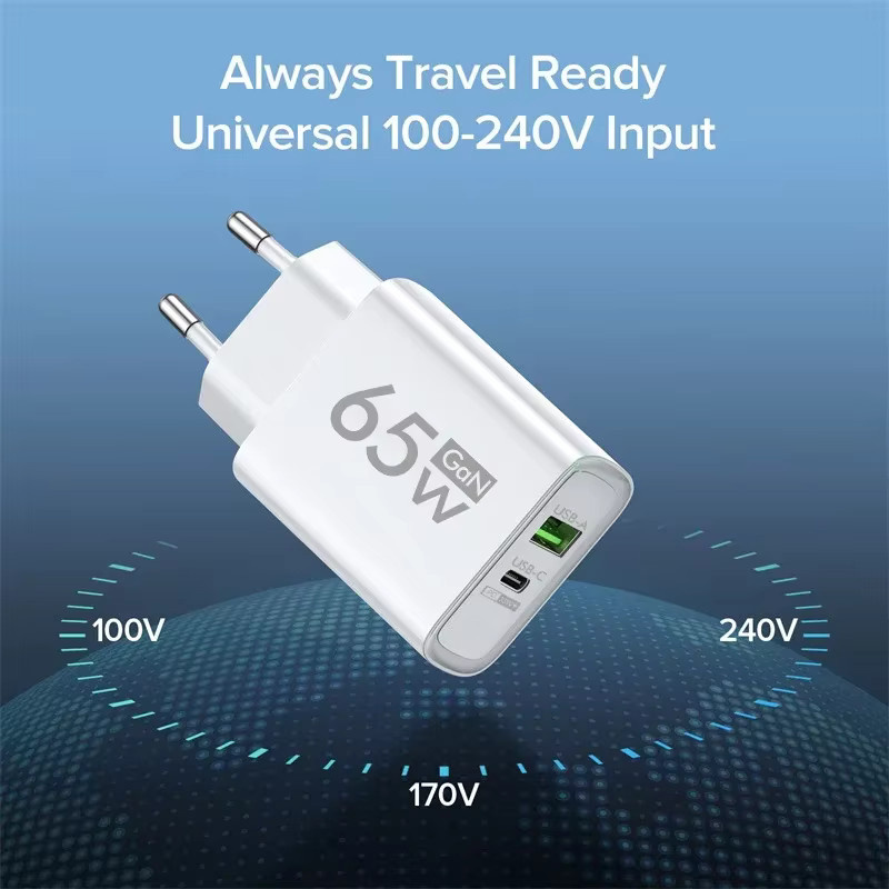 65 W GaN-Ladegerät mit USB-C Typ C Anschluss und Power Delivery Schnellladefunktion in Weiß für iPhone, Xiaomi und Huawei - Bild 4