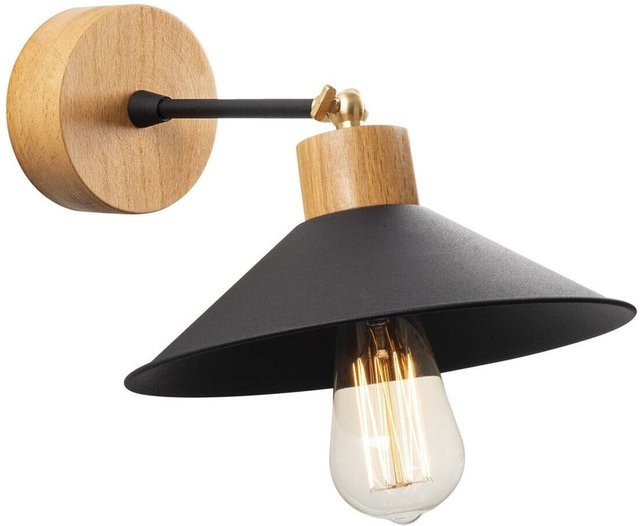 Opviq Wandleuchte aus Metall und Holz in Schwarz und Eiche, E27, B/H/T: 24 x 20 x 24 cm - Bild 1