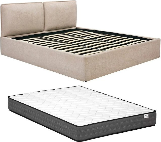 Vente-unique Bett Tenese mit Bettkasten in Beige, B/T/H: 180 x 200 x 95 cm - Bild 1