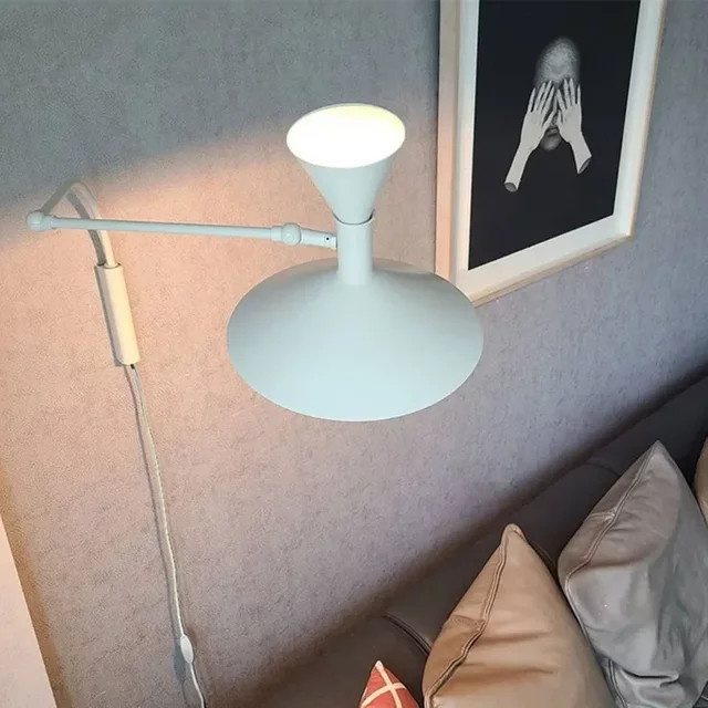 Wushiyu Designer Marseille Schwenkarm-Wandleuchte aus Metall in Schwarz und Weiß mit verstellbarem Trompeten-Design für Wohnzimmer, Arbeitszimmer oder Schlafzimmer - Bild 1