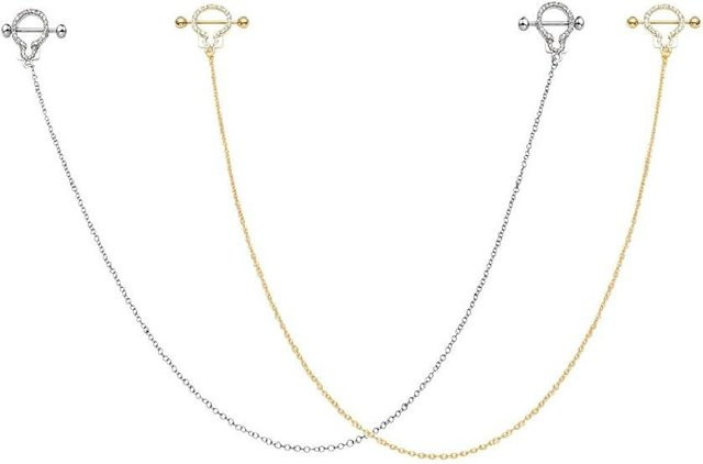PiercingJ Brustwarzenringe, Edelstahl, Silberner Goldener Ton, Weiß, Unisex - Bild 1