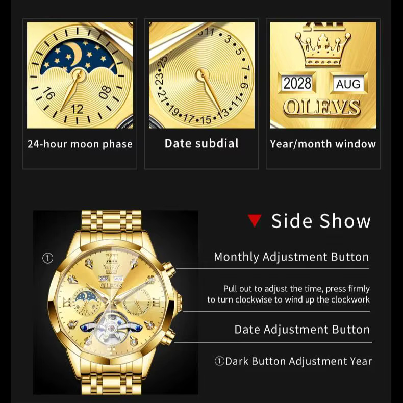 OLEVS Armbanduhr, Automatik, Edelstahl, Gold, Herren - Bild 5