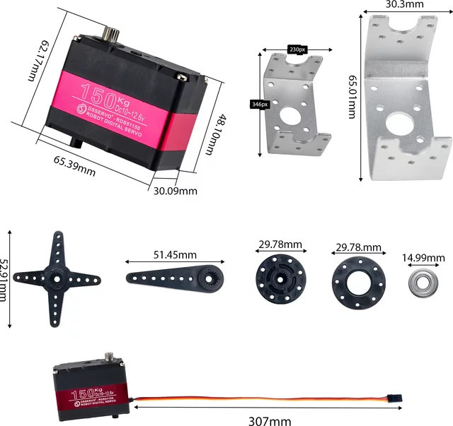 Dsservo RDS51150 Doppelwellen-Digital-Roboterservo, aus Metall, mit U-Montagehalterung, IP66, wasserdicht, 180/270 Grad - Bild 1