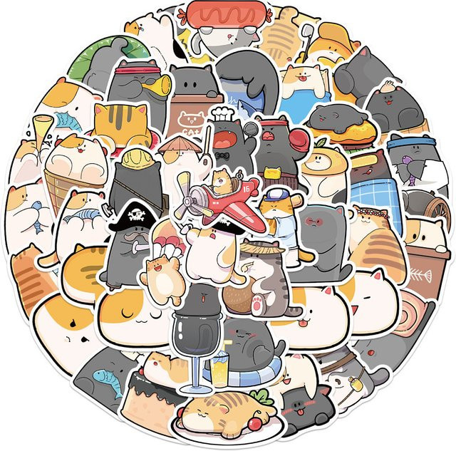 50 Stück handgezeichnete Katzen Graffiti Aufkleber von Anime Worlds Store in Multicolour für Fahrrad, Notizbuch und Federmäppchen - Bild 1