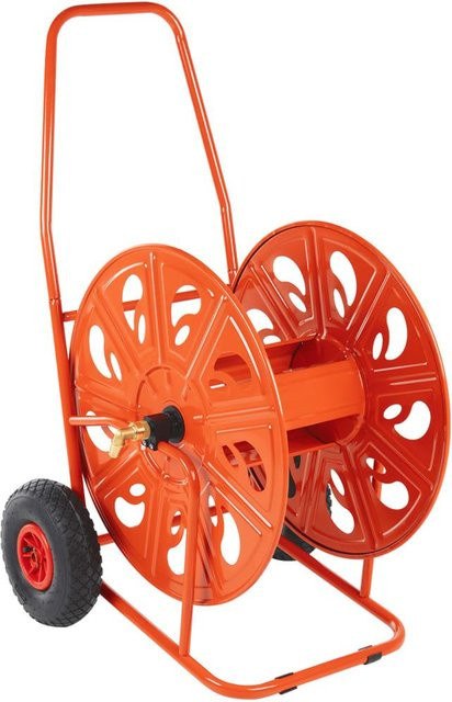 vidaXL Schlauchwagen mit Trommel aus Stahl für 140 m Schlauch, 3/4 Zoll, rot-schwarz-orange - Bild 1