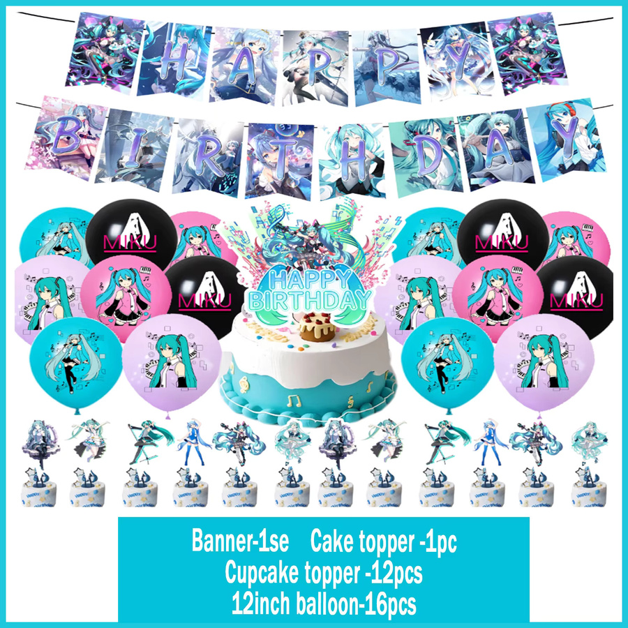 Hatsune Miku Geburtstagsparty Dekorationsset von Beast Kingdom mit Banner, Luftballons und Tortendeko in Mehrfarbig - Bild 2