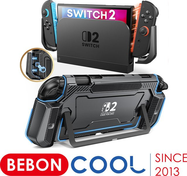 BEBONCOOL Pop-up-Schutzhülle für Nintendo Switch 2 in Schwarz mit ergonomischem Griff aus PC-Material - Bild 1