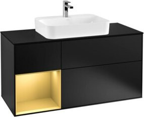 V&B Waschtischunterschrank Finion in Blau Lackiert mit Regalelement links Gold, Breite: 120 cm, Tiefe: 50,1 cm, Höhe: 50,1 cm - Bild 1