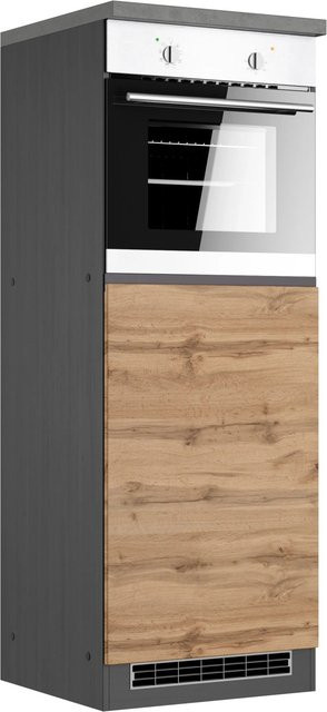 Held Möbel Küchen-Kühlschrank- und Ofenumbauschrank Turin in Wotaneiche und Graphit, Breite: 60 cm, Höhe: 166 cm - Bild 1