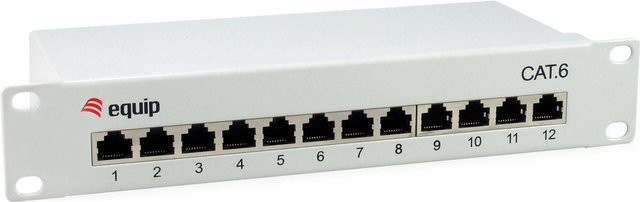 equip Patch Panel CAT 6 mit 12 RJ-45 Anschlüssen in Hellgrau RAL 7035, 1U Höhe - Bild 1