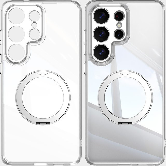 Transparente Samsung Galaxy S23 S24 S25 S26 Ultra Plus Handyhülle mit MagSafe Magnet und Ringhalterung - Bild 1