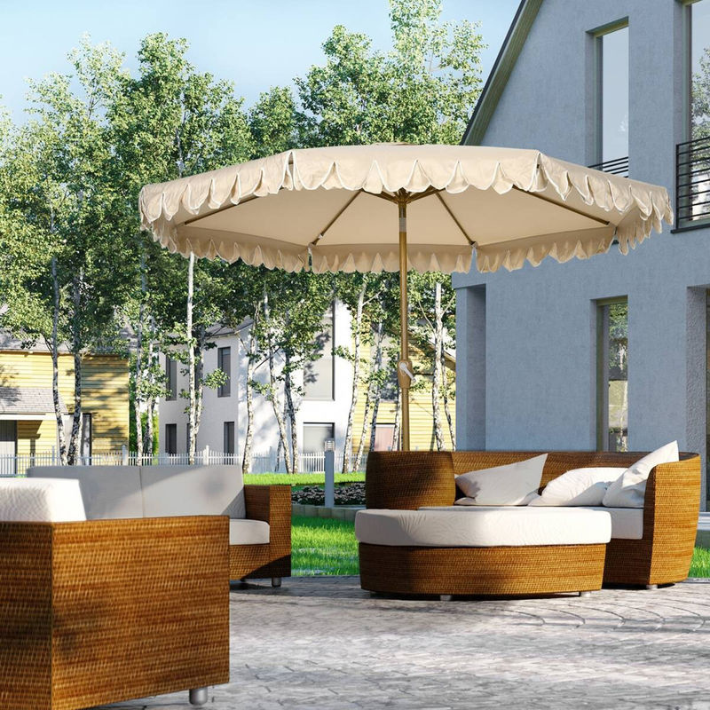 Outsunny Sonnenschirm aus Polyester in Beige mit 8 Rippen und Stahlgestell, B/H/T: 265 x 235,5 x 265 cm - Bild 3