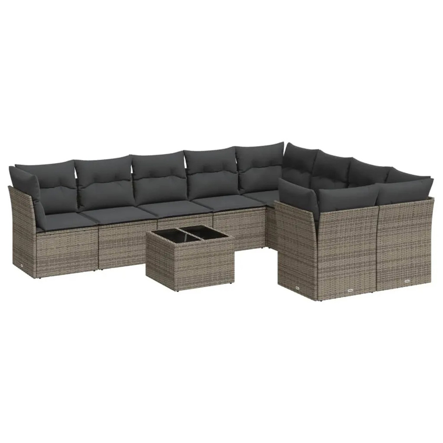 vidaXL 10-tlg Garten-Sofagarnitur Modell 40 aus Poly Rattan in Grau mit Kissen - Bild 2