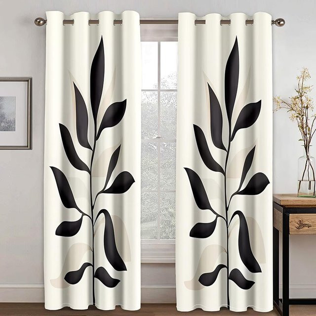 Bunte Vorhänge im modernen abstrakten Design, 2er-Set halbtransparent mit Ösen, B/H: 65 x 60 cm - Bild 1