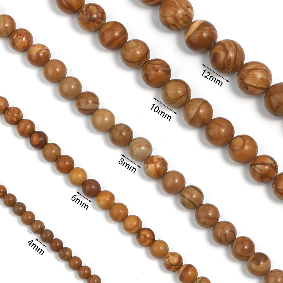 Louleur Steinperlen, gelbe Holzmaserung, rund, für Halskette, Armband - Bild 3