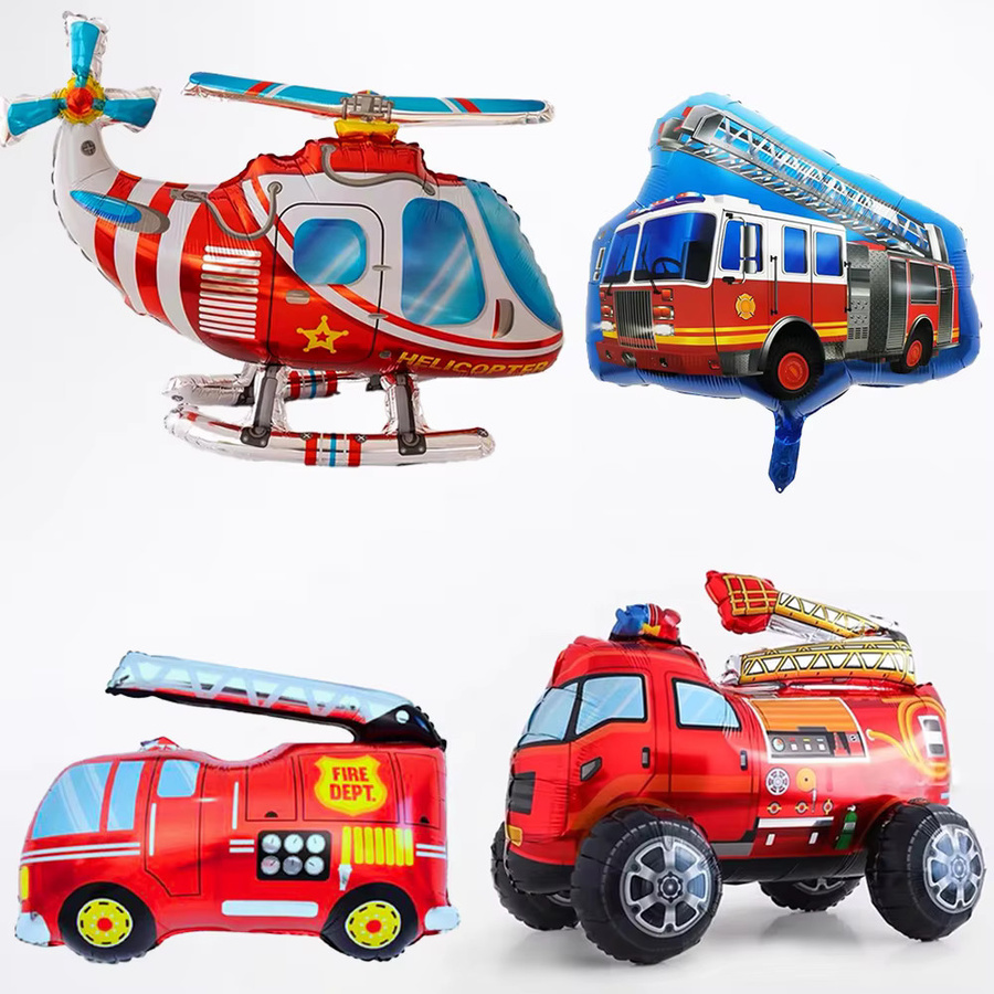 EsenTroye 3D Feuerwehrauto und Rettungshubschrauber Folienballon in Rot für Kindergeburtstage und Partys - Bild 2
