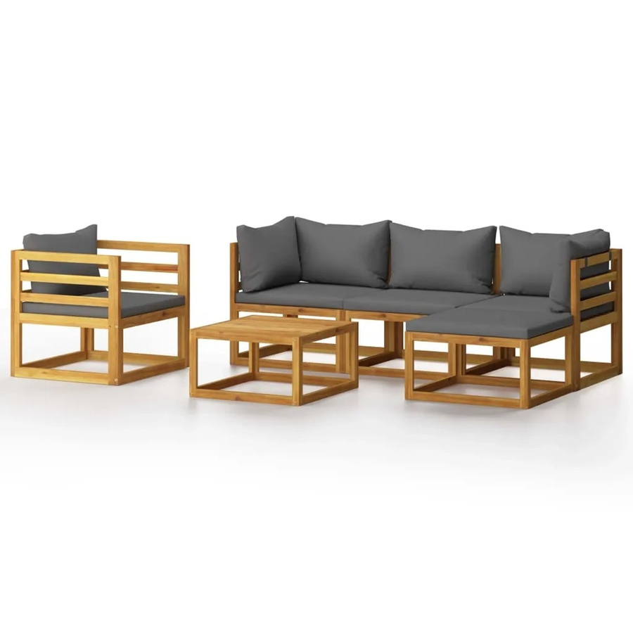 vidaXL 6-tlg. Garten-Lounge-Set aus Akazienholz mit grauen Auflagen in L-Form - Bild 2