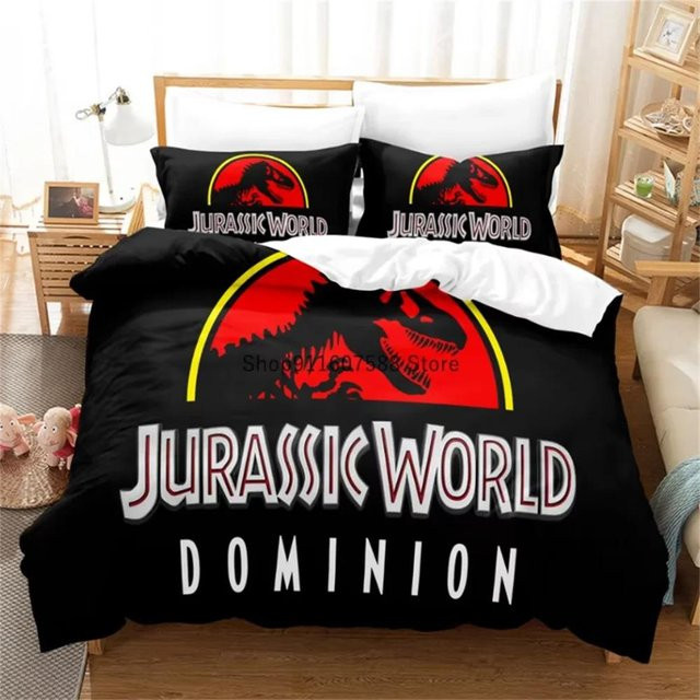 Jurassic Park Bettwäscheset für Kinder in Rot, 3-teiliges Dinosaurier Bettwäsche-Set, B/H: 135 x 200 cm - Bild 1