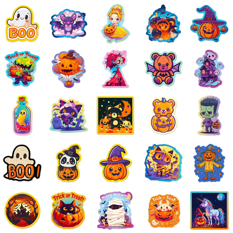 50 Stück Halloween-Graffiti-Aufkleber in Multicolor mit Kürbis-, Fledermaus- und Schlossdesigns für deine DIY-Dekoration von AufnahmeYourLife Store - Bild 3