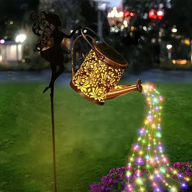 Lanzhong Solarbetriebene LED Lichterkette im Vintage-Stil mit Metall-Hängekessel-Laternen in Gold/Messing für die Gartendekoration im Außenbereich - Bild 1