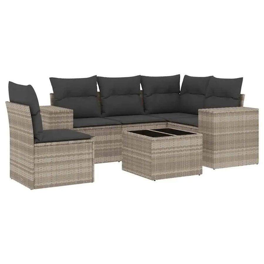 vidaXL 6-tlg. Garten-Sofagarnitur in L-Form aus Polyrattan mit Kissen, Hellgrau - Bild 2