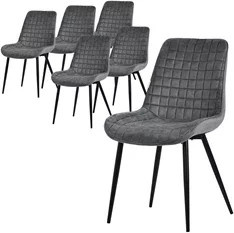 ML-Design Esszimmerstuhl 6er Set in Anthrazit mit Samtbezug und Stahlbeinen im modernen Quadra Muster - Bild 1