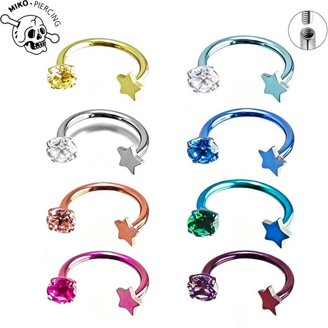 weilaimeng Hufeisen-Piercing, Titan anodisiert, CZ, Unisex - Bild 1
