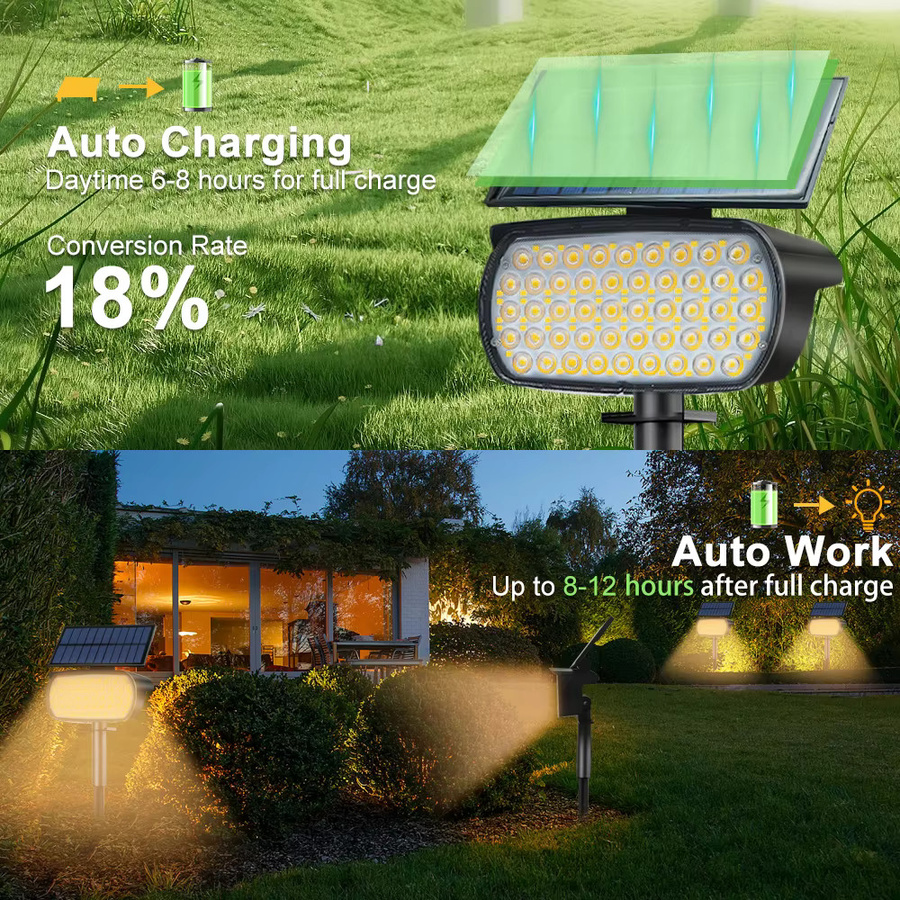 Solarbetriebene LED Wandleuchte für den Garten in Schwarz, wasserdichte Außenbeleuchtung mit 72 LEDs und modernem Design - Bild 4