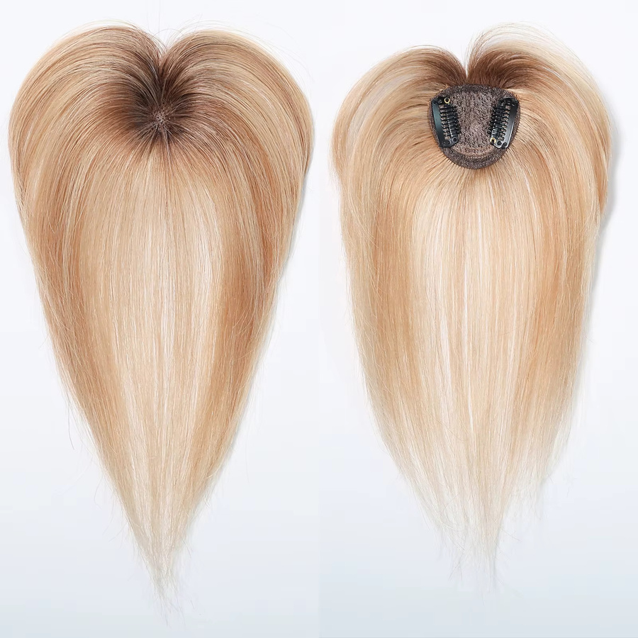 HAIRCUBE Echthaar Topper, Braun bis Sandy Blonde Ombre, 10 Zoll, glatt, Clip-in-Haarteil - Bild 2