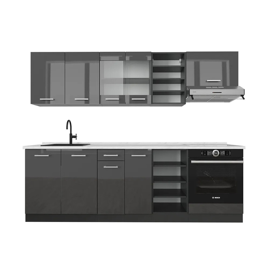 Vicco R-Line Küchenzeile Anthrazit Hochglanz mit Marmor-Optik, Breite: 240 cm - Bild 2