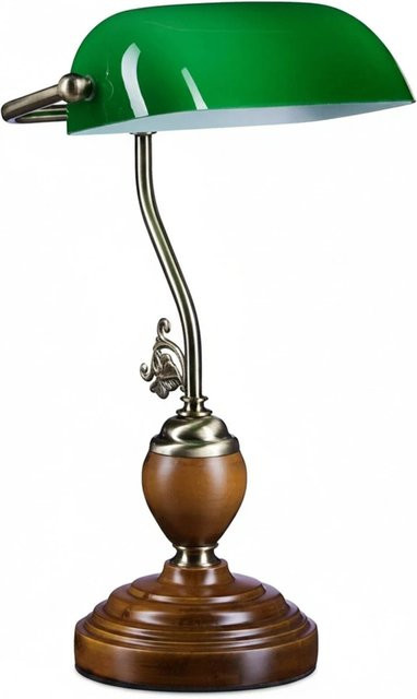Relaxdays Bankerlampe im Vintage-Design aus Holz, Glas und Metall in Grün und Messing, B/T/H: 43 x 26,5 x 18 cm - Bild 1