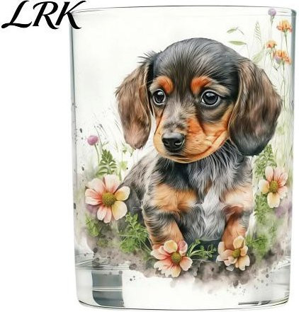 Handbemalter Dackel-Tumbler aus Glas mit floralem Design von ShadowWalker, Mehrfarbig - Bild 1