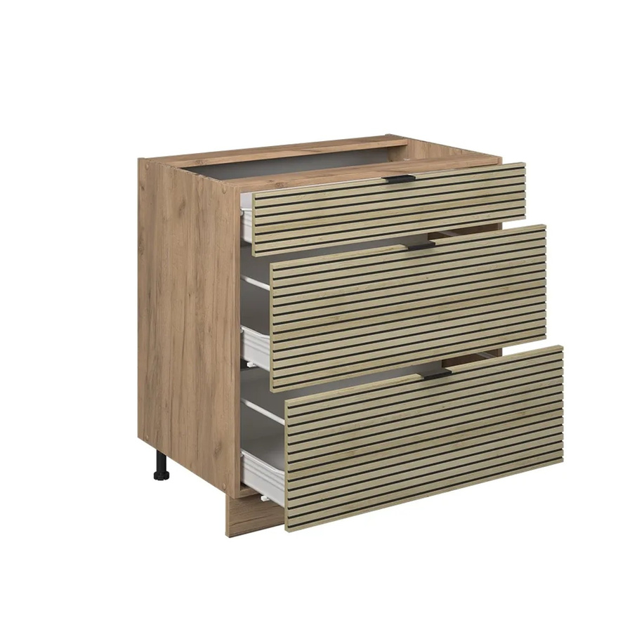 Vicco Küchenunterschrank Fame-Line in Eiche, Braun, mit 3 Schubladen, B/T/H: 80 x 51,6 x 82 cm - Bild 2