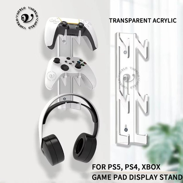 VAORLO 3in1 Wand-Lagerungsregal Transparent: Display-Ständer für Headset, Gamepad und Controller für PS5, PS4, Xbox und Nintendo Switch - Bild 1