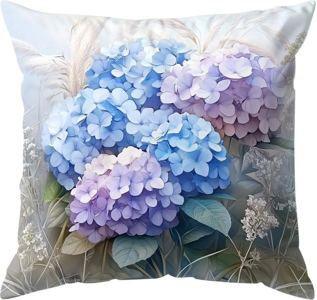 Delampa Hortensien Kissenbezug aus Polyester mit floralem Design in Blau, B/B: 60 x 60 cm - Bild 1