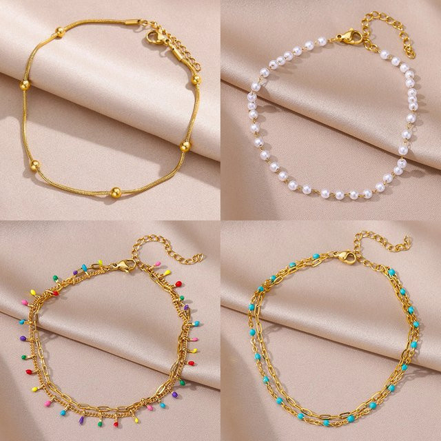 HPTOTMG Fußkettchen Edelstahl, Perle, Gold, Damen - Bild 1