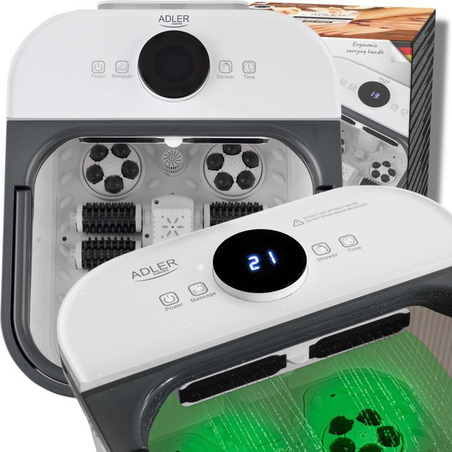 Adler Wasser-Fußmassagegerät in Weiß mit LED-Panel, Warmwasserbereiter und Rollen - Bild 1