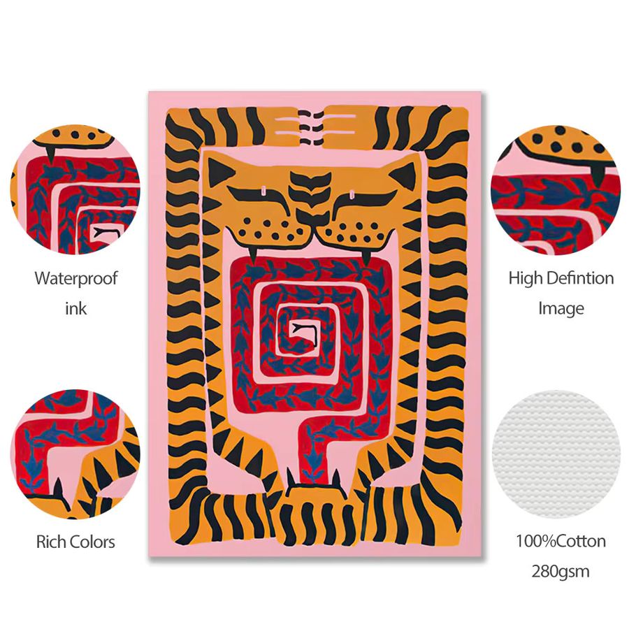 Potdemiel Boho Wandkunstdruck Leinwand mit Altes Ägypten, Tiger und Leopard in Multicolor - Bild 5